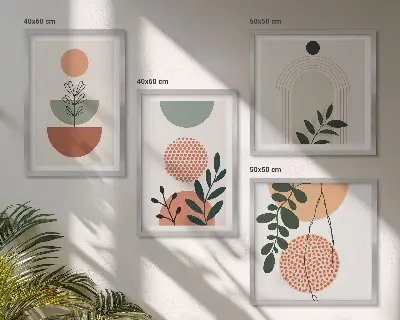 Composição de quadros com motivos vegetais modernos