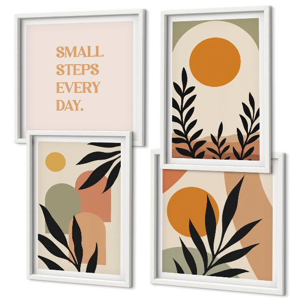 Conjunto de 4 quadros com moldura Motivos vegetais abstratos