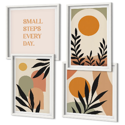 Conjunto de 4 quadros com moldura Motivos vegetais abstratos