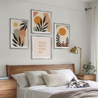 Conjunto de 4 quadros com moldura Motivos vegetais abstratos