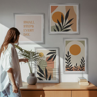 Conjunto de 4 quadros com moldura Motivos vegetais abstratos