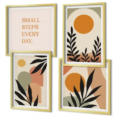 Conjunto de 4 quadros com moldura com motivos vegetais abstratos
