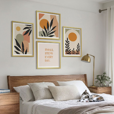 Conjunto de 4 quadros com moldura Motivos vegetais abstratos