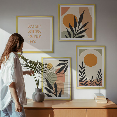 Conjunto de 4 quadros com moldura Motivos vegetais abstratos