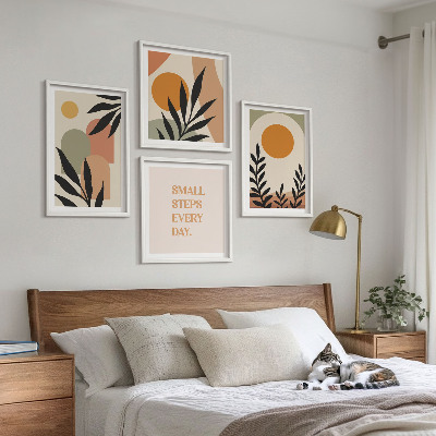 Conjunto de 4 quadros com moldura Motivos vegetais abstratos