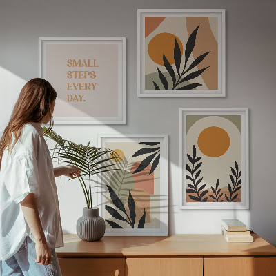 Conjunto de 4 quadros com moldura Motivos vegetais abstratos