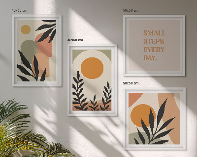Conjunto de 4 quadros com moldura Motivos vegetais abstratos