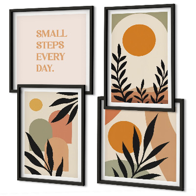 Conjunto de 4 quadros com moldura Motivos vegetais abstratos