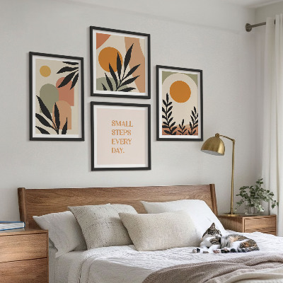 Conjunto de 4 quadros com moldura Motivos vegetais abstratos