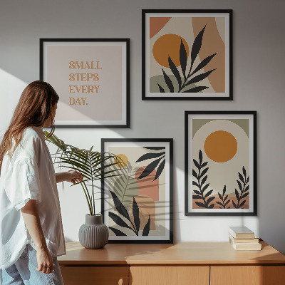 Conjunto de 4 quadros com moldura Motivos vegetais abstratos