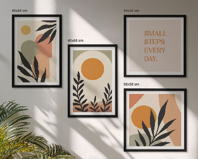 Conjunto de 4 quadros com moldura Motivos vegetais abstratos