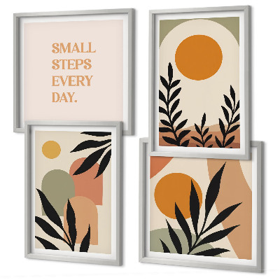 Conjunto de 4 quadros com moldura Motivos vegetais abstratos