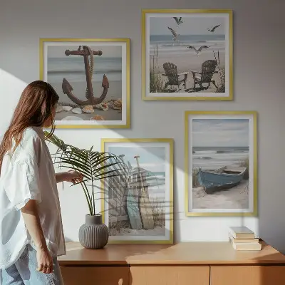 Paisagem marítima de praias de verão políptico com moldura