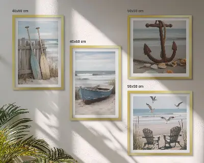 Paisagem marítima de praias de verão políptico com moldura