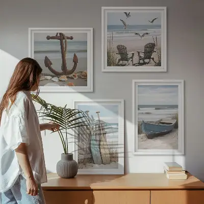 Paisagem marítima de praias de verão políptico com moldura