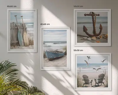 Paisagem marítima de praias de verão políptico com moldura