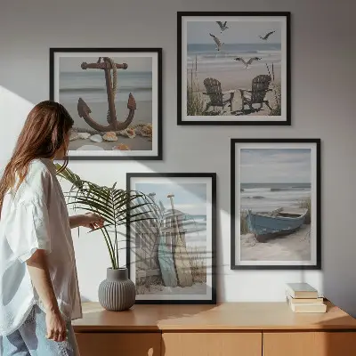 Paisagem marítima de praias de verão políptico com moldura