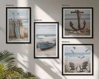 Paisagem marítima de praias de verão políptico com moldura