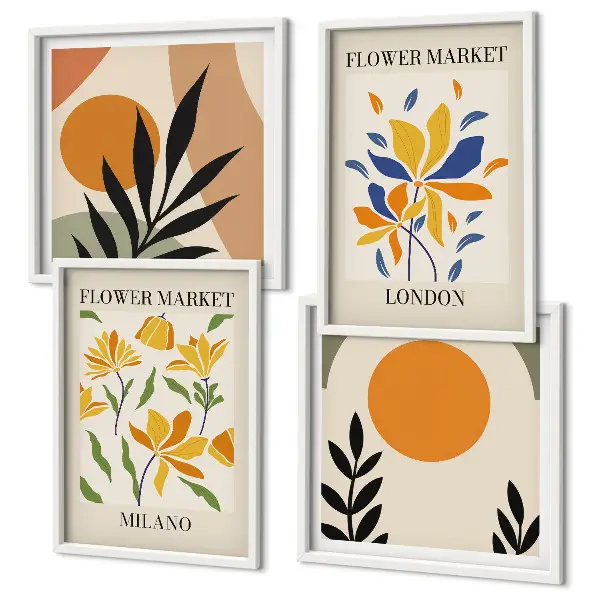 Composição de quadros com cartazes florais de Paris e Milão