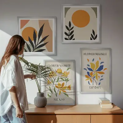 Composição de quadros com cartazes florais de Paris e Milão