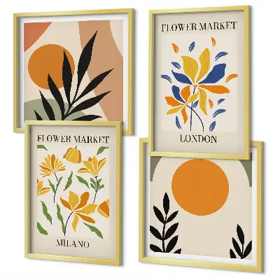Composição de quadros com cartazes florais de Paris e Milão