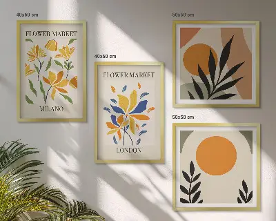 Composição de quadros com cartazes florais de Paris e Milão