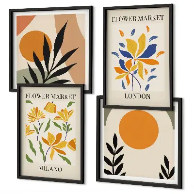 Composição de quadros com cartazes florais de Paris e Milão