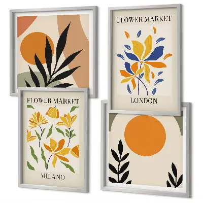 Composição de quadros com cartazes florais de Paris e Milão