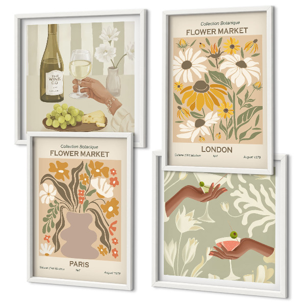 Conjunto de 4 quadros com moldura Padrões florais de cidades europeias