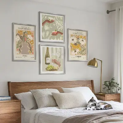 Conjunto de 4 quadros com moldura com padrões florais de cidades europeias
