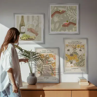 Conjunto de 4 quadros com moldura com padrões florais de cidades europeias