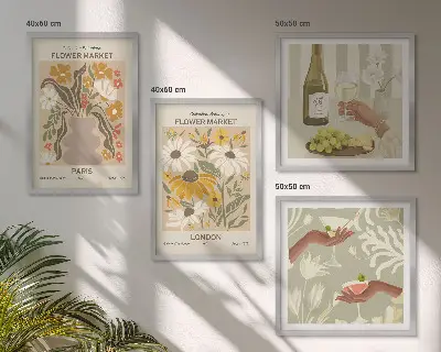 Conjunto de 4 quadros com moldura com padrões florais de cidades europeias