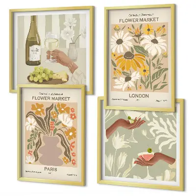 Conjunto de 4 quadros com moldura com padrões florais de cidades europeias