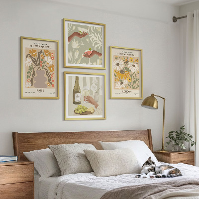 Conjunto de 4 quadros com moldura Padrões florais de cidades europeias