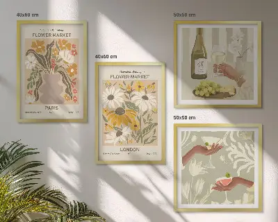 Conjunto de 4 quadros com moldura com padrões florais de cidades europeias