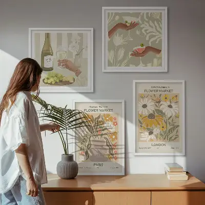 Conjunto de 4 quadros com moldura com padrões florais de cidades europeias