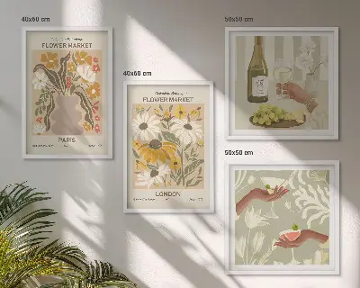 Conjunto de 4 quadros com moldura com padrões florais de cidades europeias