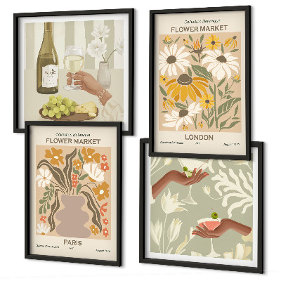 Conjunto de 4 quadros com moldura Padrões florais de cidades europeias