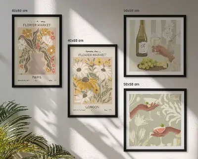 Conjunto de 4 quadros com moldura com padrões florais de cidades europeias