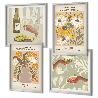 Conjunto de 4 quadros com moldura Padrões florais de cidades europeias