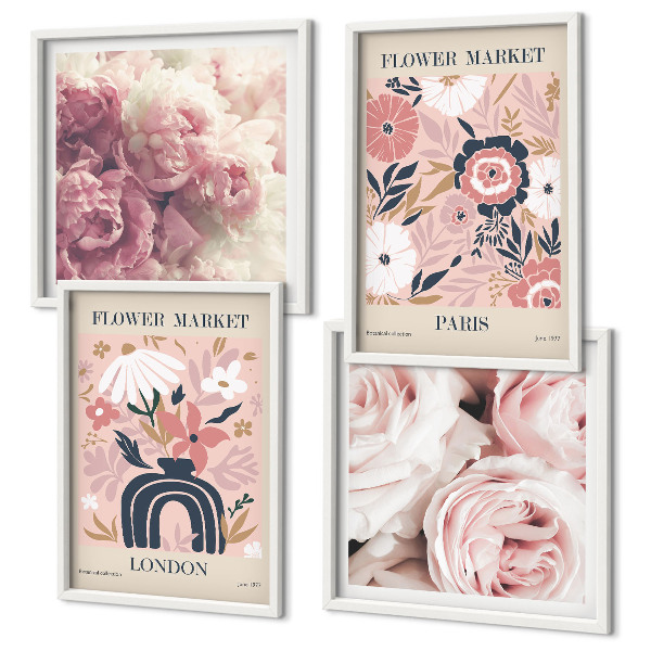 Políptico com moldura Motivos florais rosas Paris