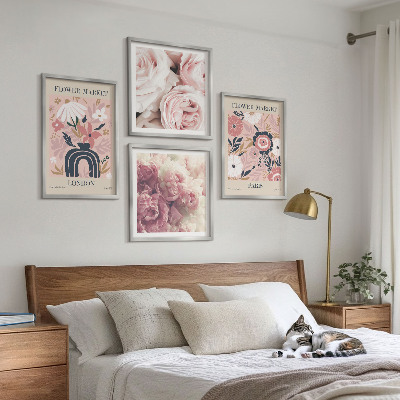 Políptico com moldura Motivos florais rosas Paris