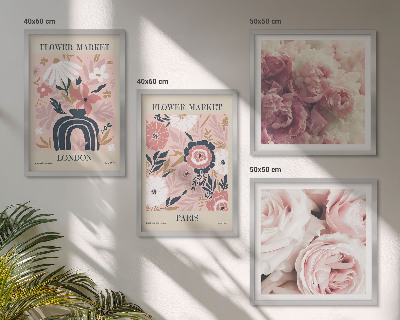 Políptico com moldura Motivos florais rosas Paris