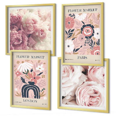 Políptico com moldura Motivos florais rosas Paris