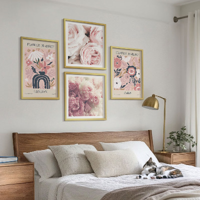 Políptico com moldura Motivos florais rosas Paris