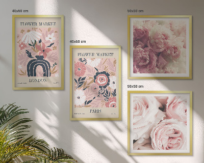 Políptico com moldura Motivos florais rosas Paris