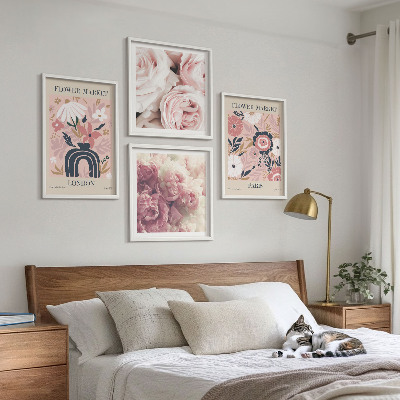 Políptico com moldura Motivos florais rosas Paris