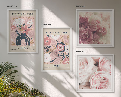 Políptico com moldura Motivos florais rosas Paris