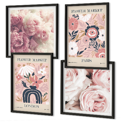 Políptico com moldura Motivos florais rosas Paris