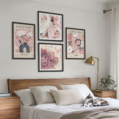 Políptico com moldura Motivos florais rosas Paris